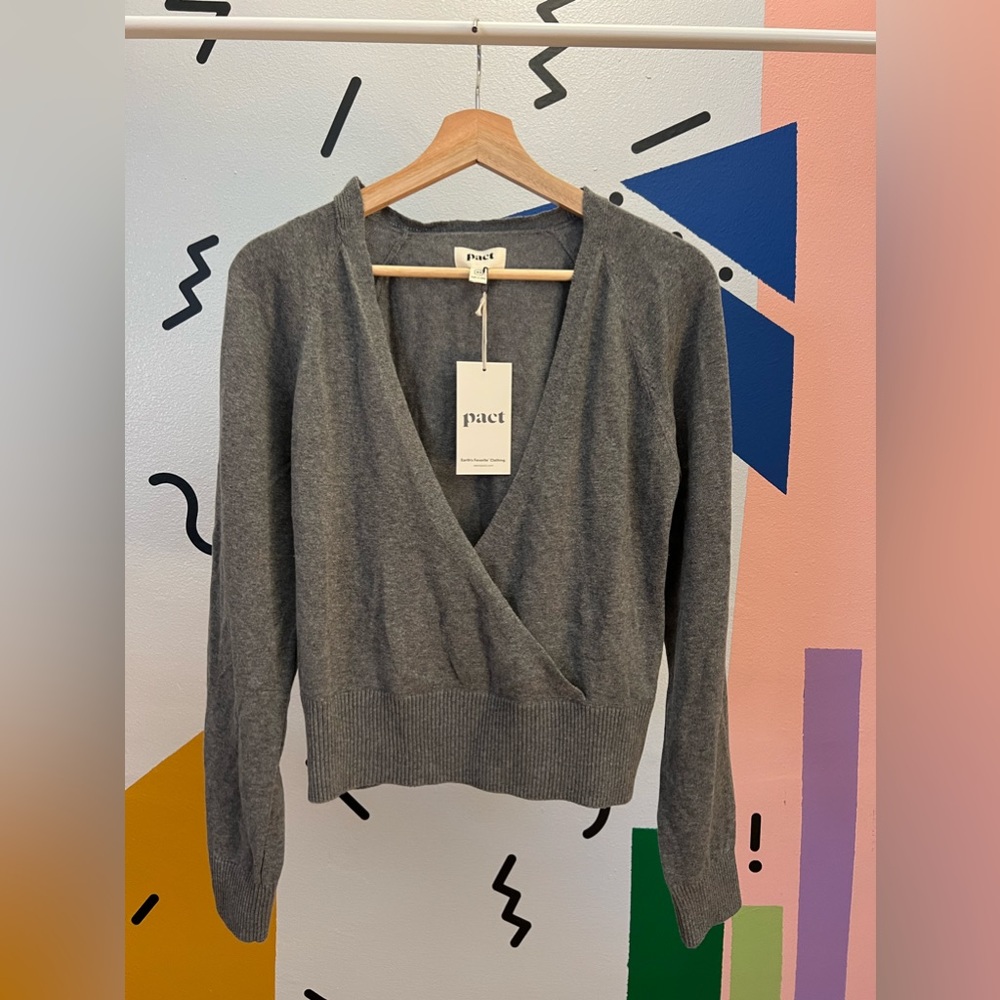 BRAND NEW PACT CLASSIC FINE KNIT WRAP SWEATER